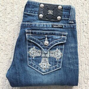 Miss Me Jeans Boot Cut Denim Women's 27 Rhinestone Cross Flap Pocket JP5046-4